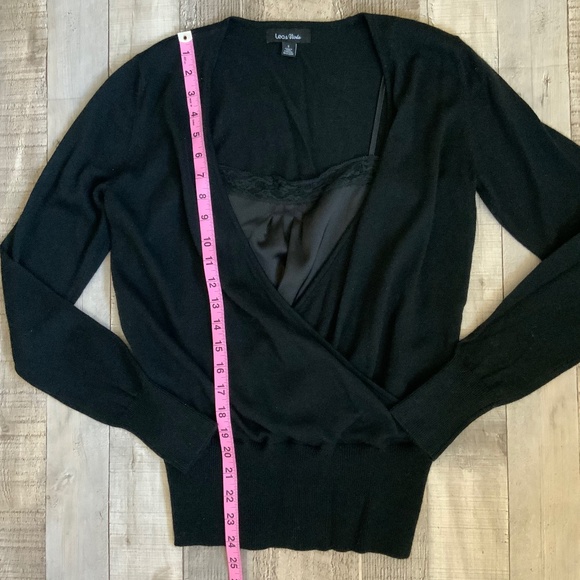Anthropologie Lea & Viola NWOT Black Wool Front Wrap Lace Camisole Swea… - Picture 10 of 12